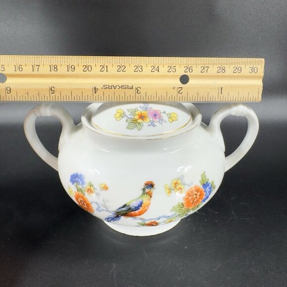 TK Thun Bohemia Czechoslovakia Sugar Bowl Porcelain Bird Flowers Pattern Vintage - Picture 4 of 15